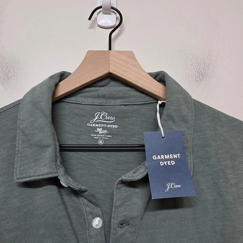 New‎ J Crew Men's XL Green Garment Dyed Slub Cotton Pocket Polo Shirt J1851
